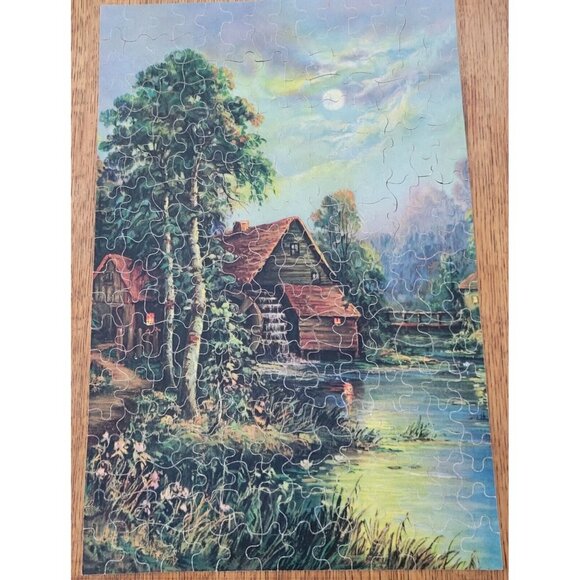 Big 10 Jigsaw Puzzle 1940's Color Picture Puzzle Mill & Moonlight - Picture 2 of 9